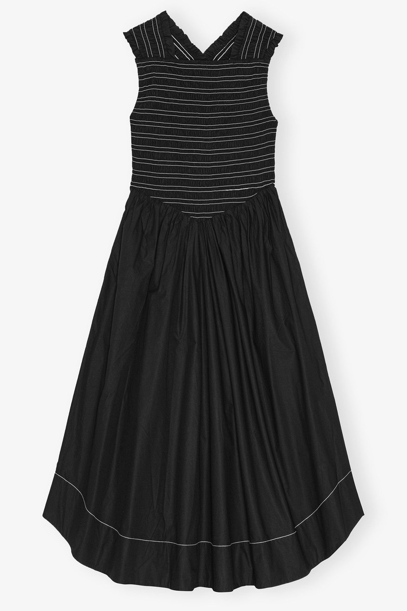 BLACK WASHED STRETCH COTTON SMOCK MIDI DRESS 1