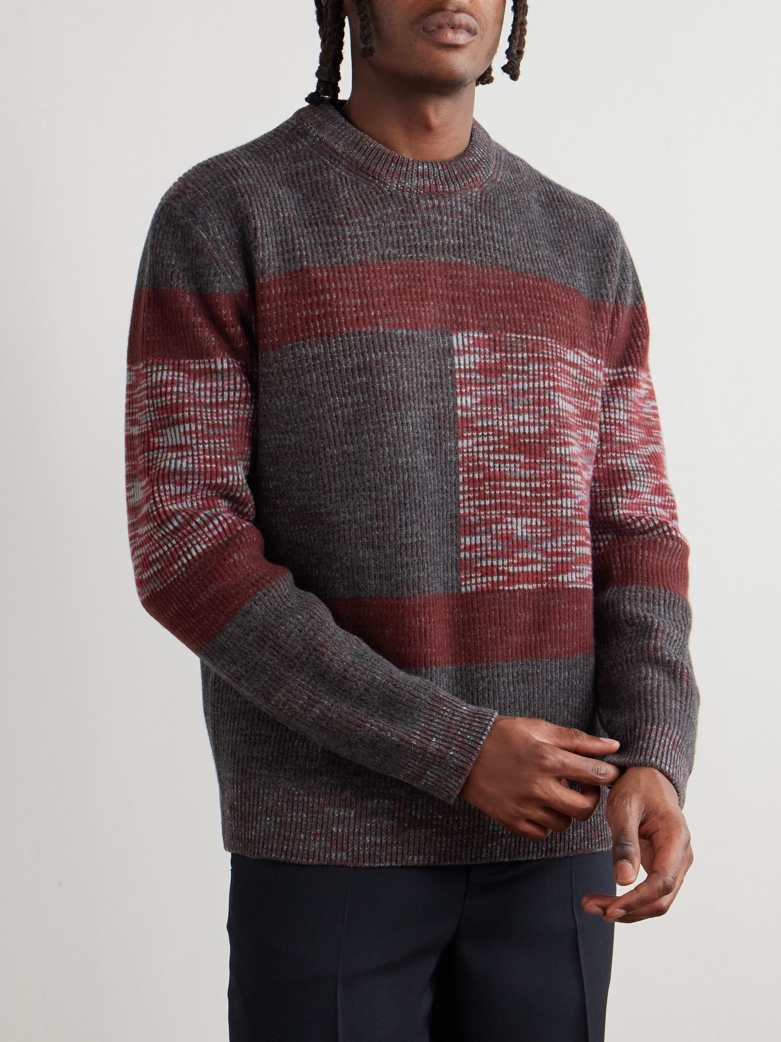 Space-Dyed Ribbed Wool Sweater Gray - 3