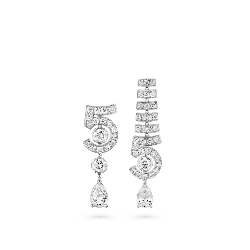 N°5 Drop White Gold Earrings 1