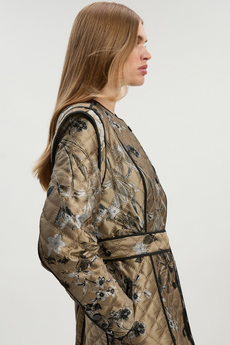 KAREN MILLEN Petite Printed Jacquard Padded Collarless Full Midi Coat outlook