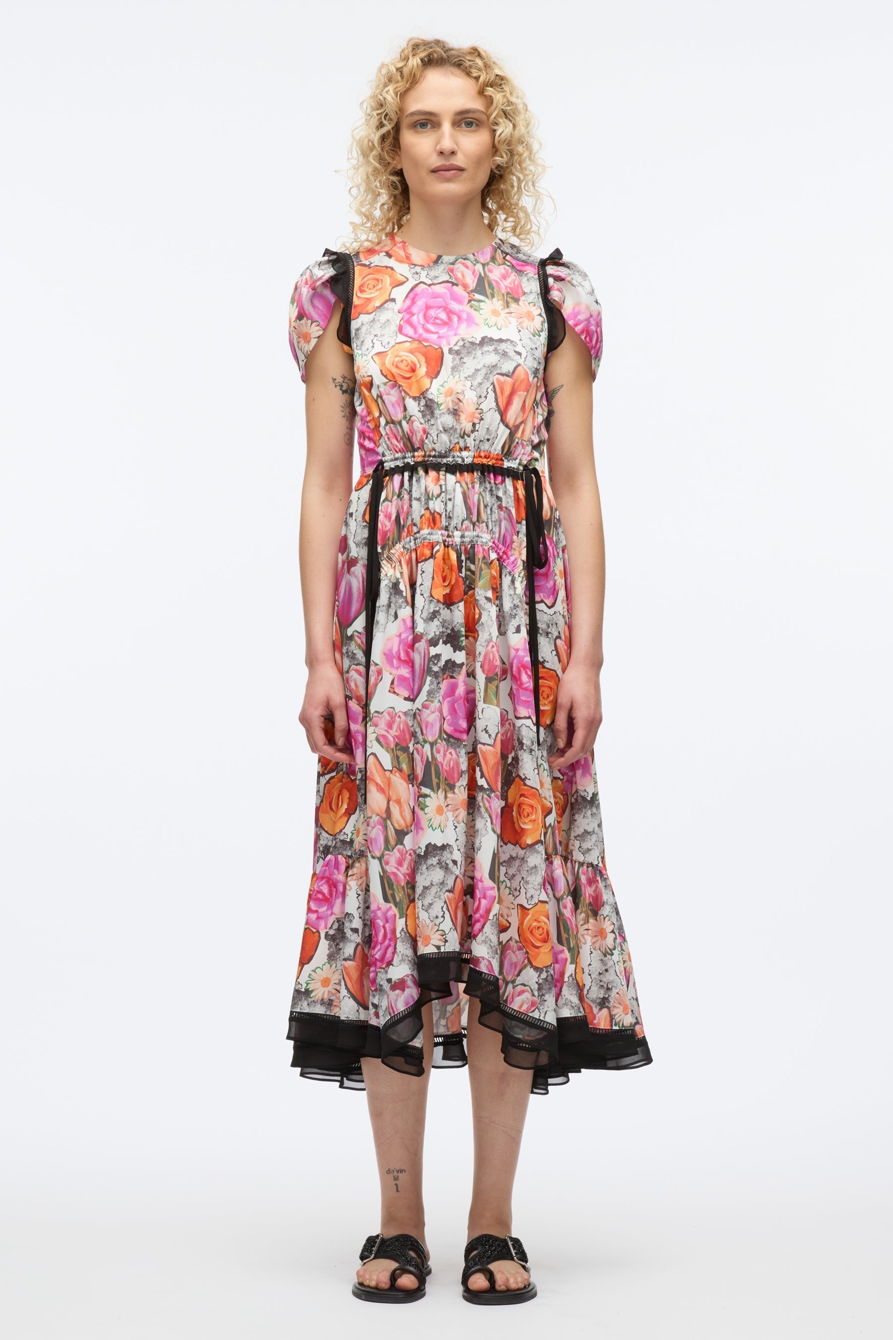 Floral Collage Soft Tulip Sleeve Dress - 2