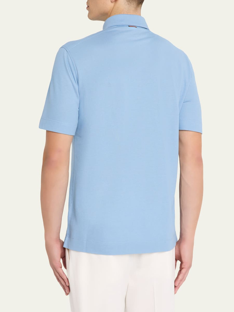 ZEGNA Men's Pique Polo Shirt with Leather-Trim Pocket outlook