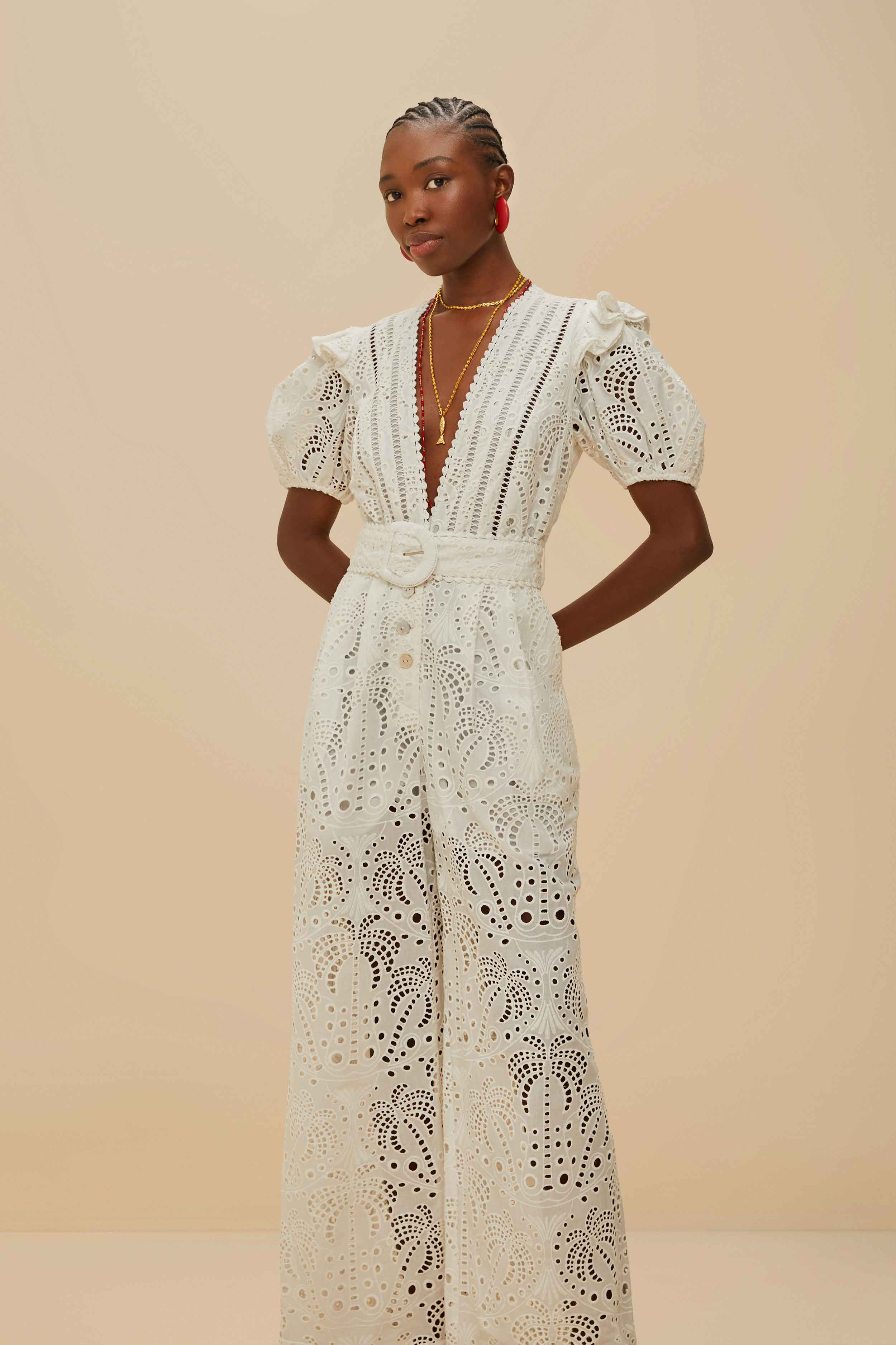 Off-White Palm Tree Eyelet Jumpsuit - 2