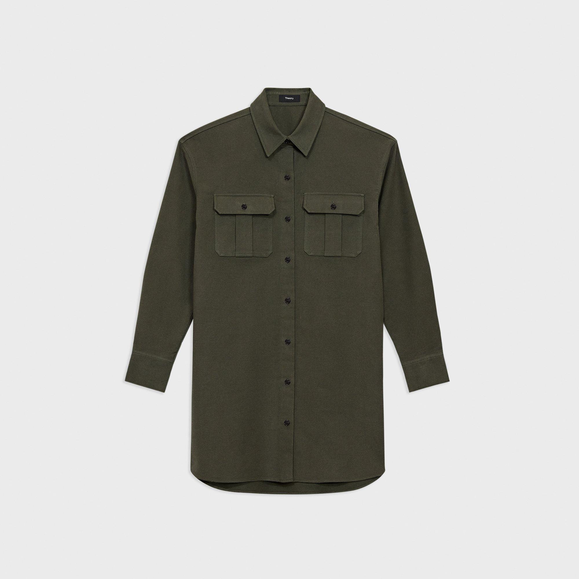 Oversized Military Shirt Dress in Moleskin Twill - 1