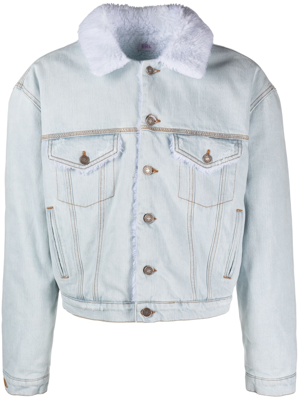 faux-fur collar denim jacket - 1