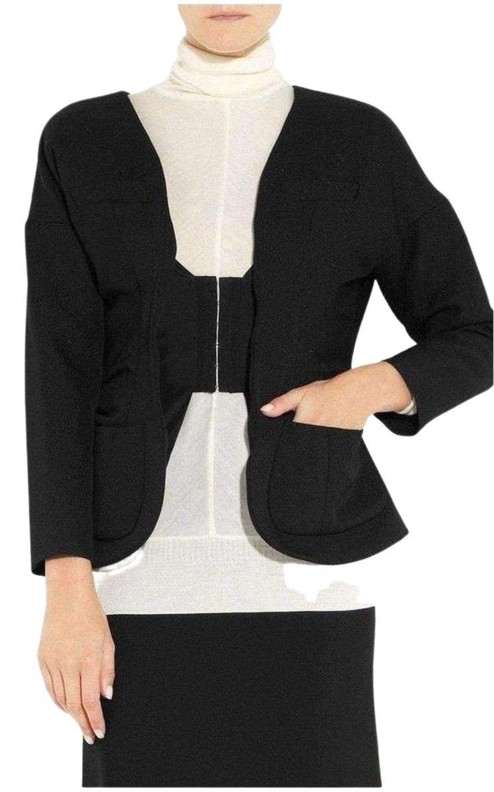 Wool Open Front Blazer Jacket - 5