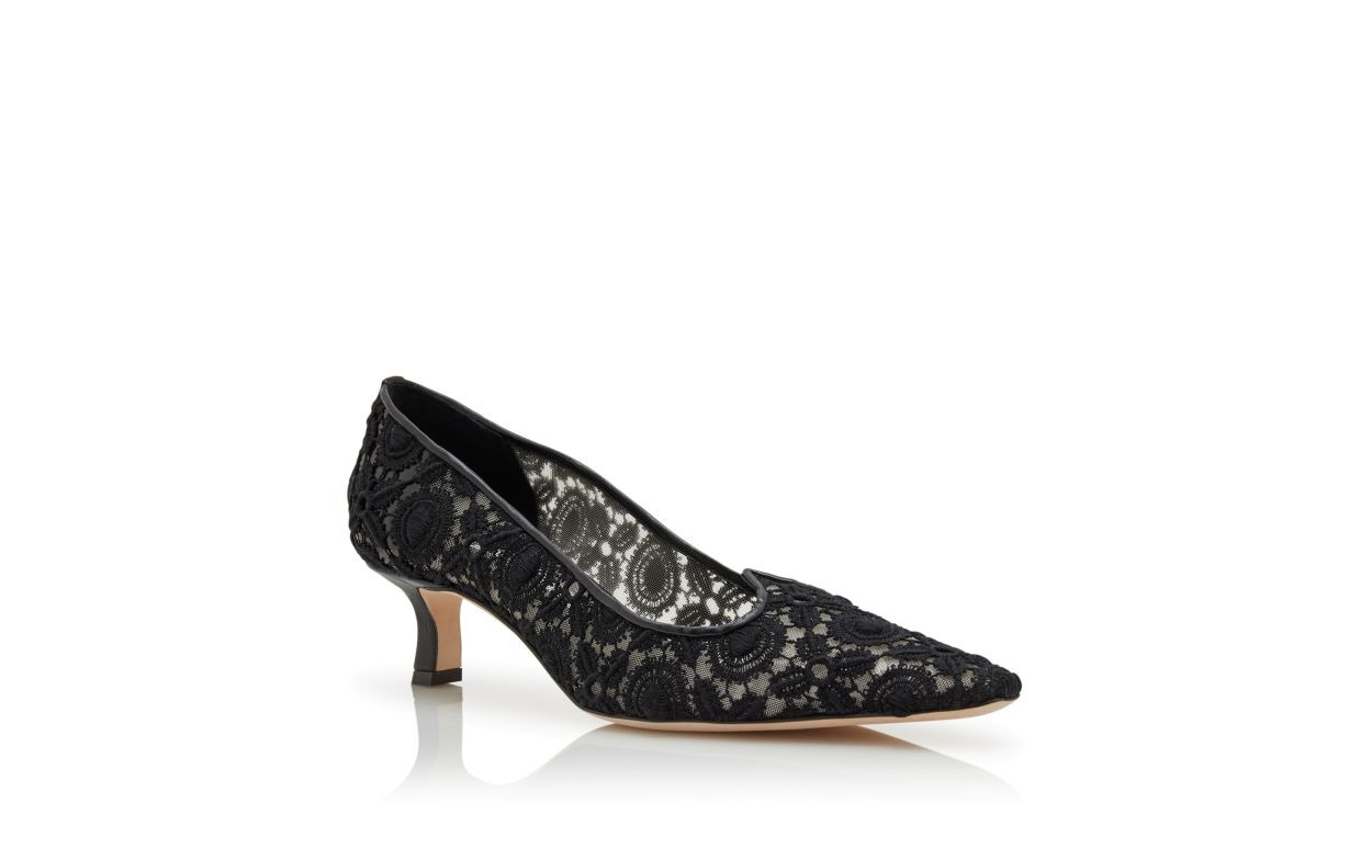 Black Lace Pointed Toe Pumps - 3