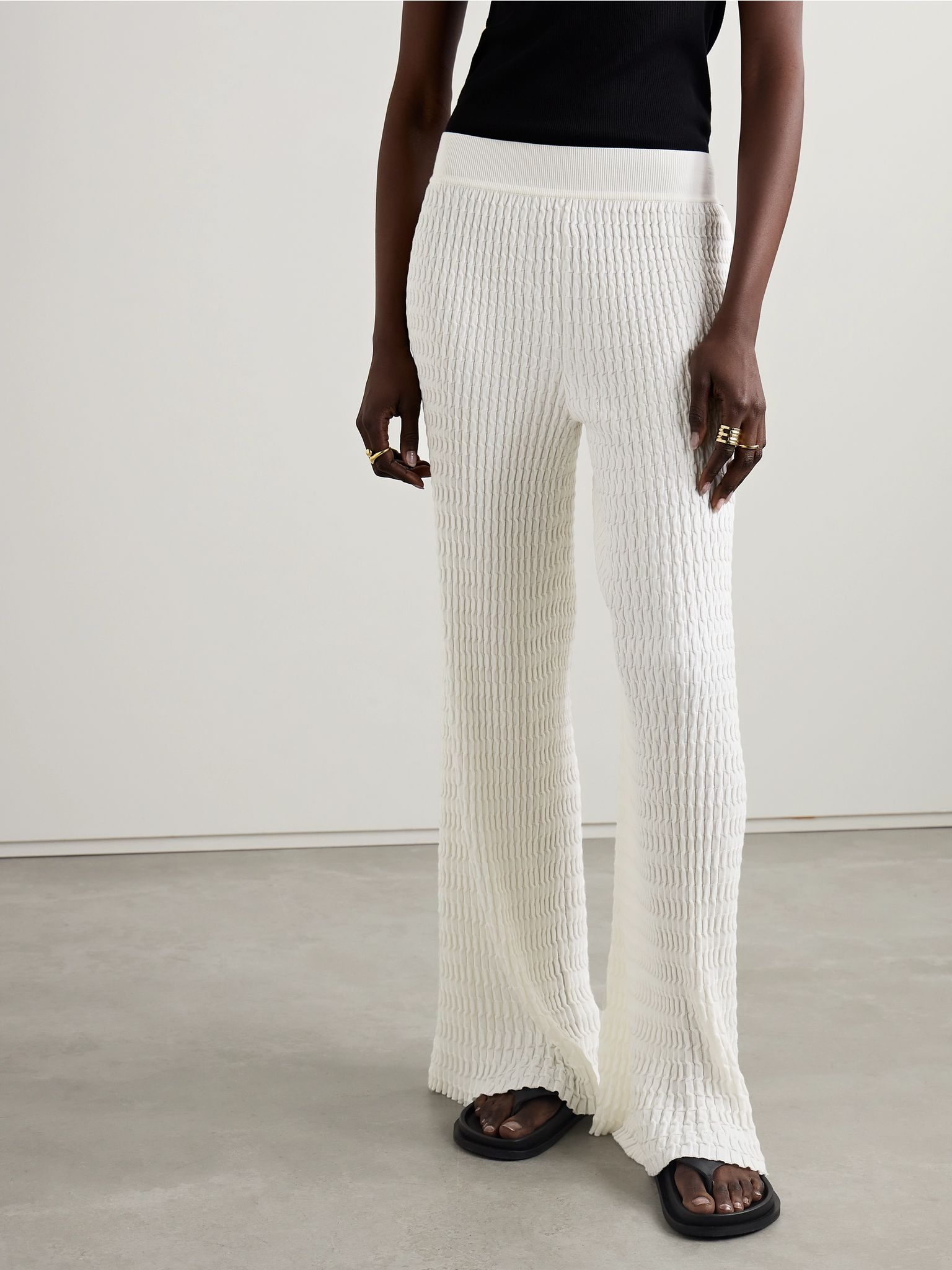Ribbed cotton wide-leg pants White - 3