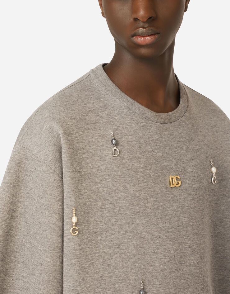 Cotton T-shirt with pearl pendants and DG logo - 5