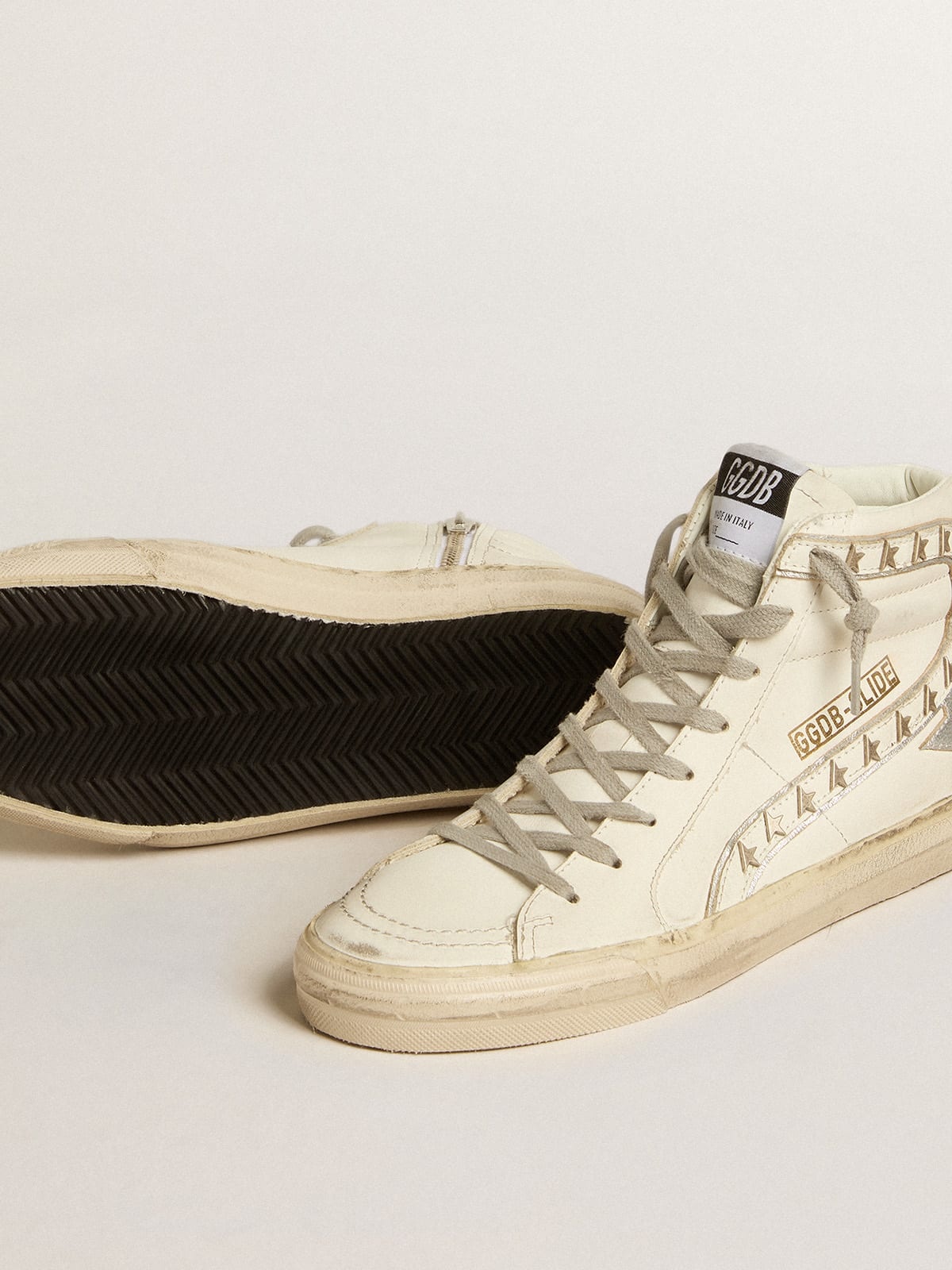 Slide with silver metallic leather star and leather flash with stars - 4