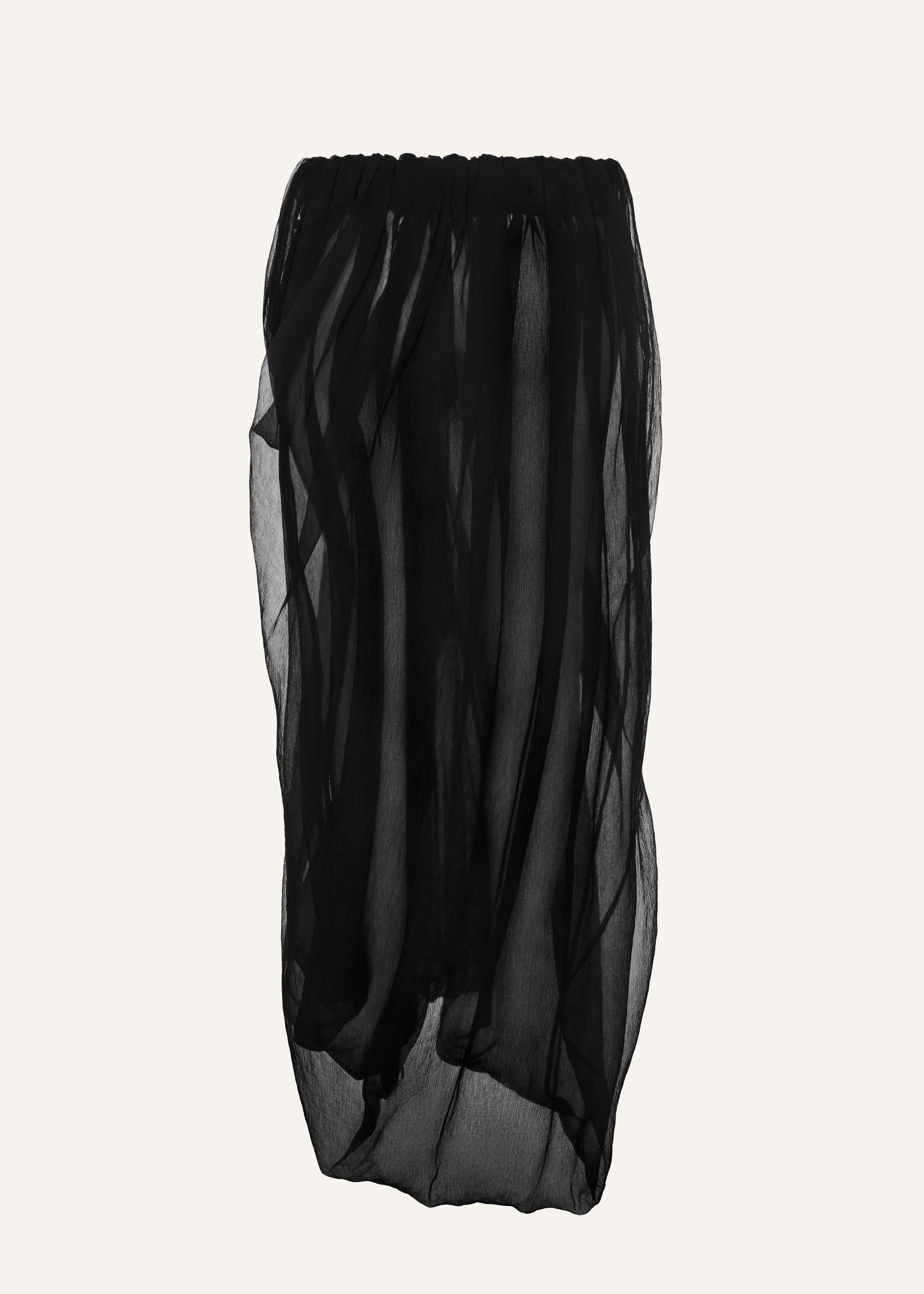 Sheer silk sculptural midi skirt in black - 2