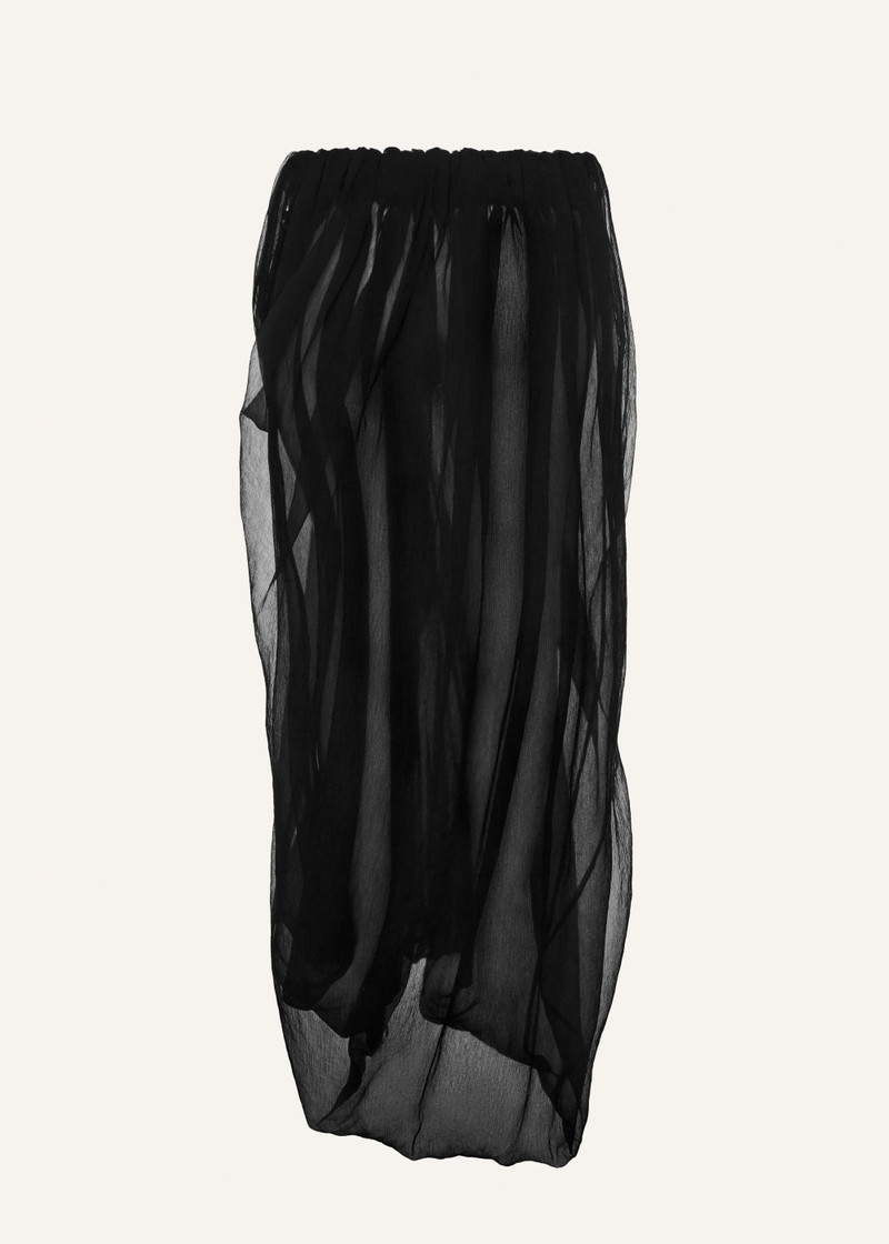 Sheer silk sculptural midi skirt in black 2