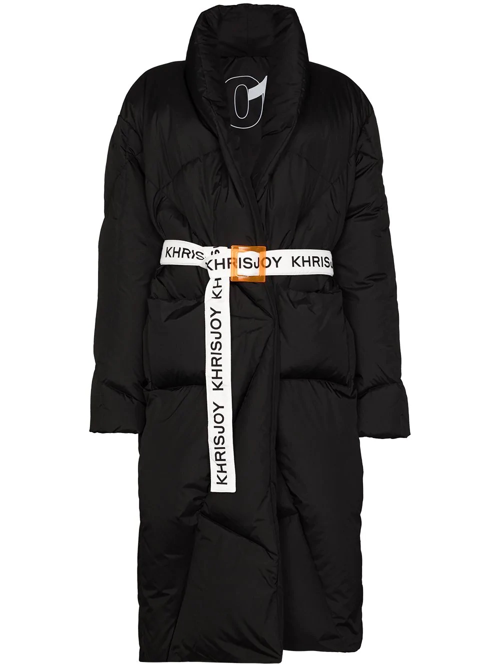 contrast-belt mid-length puffer coat - 1