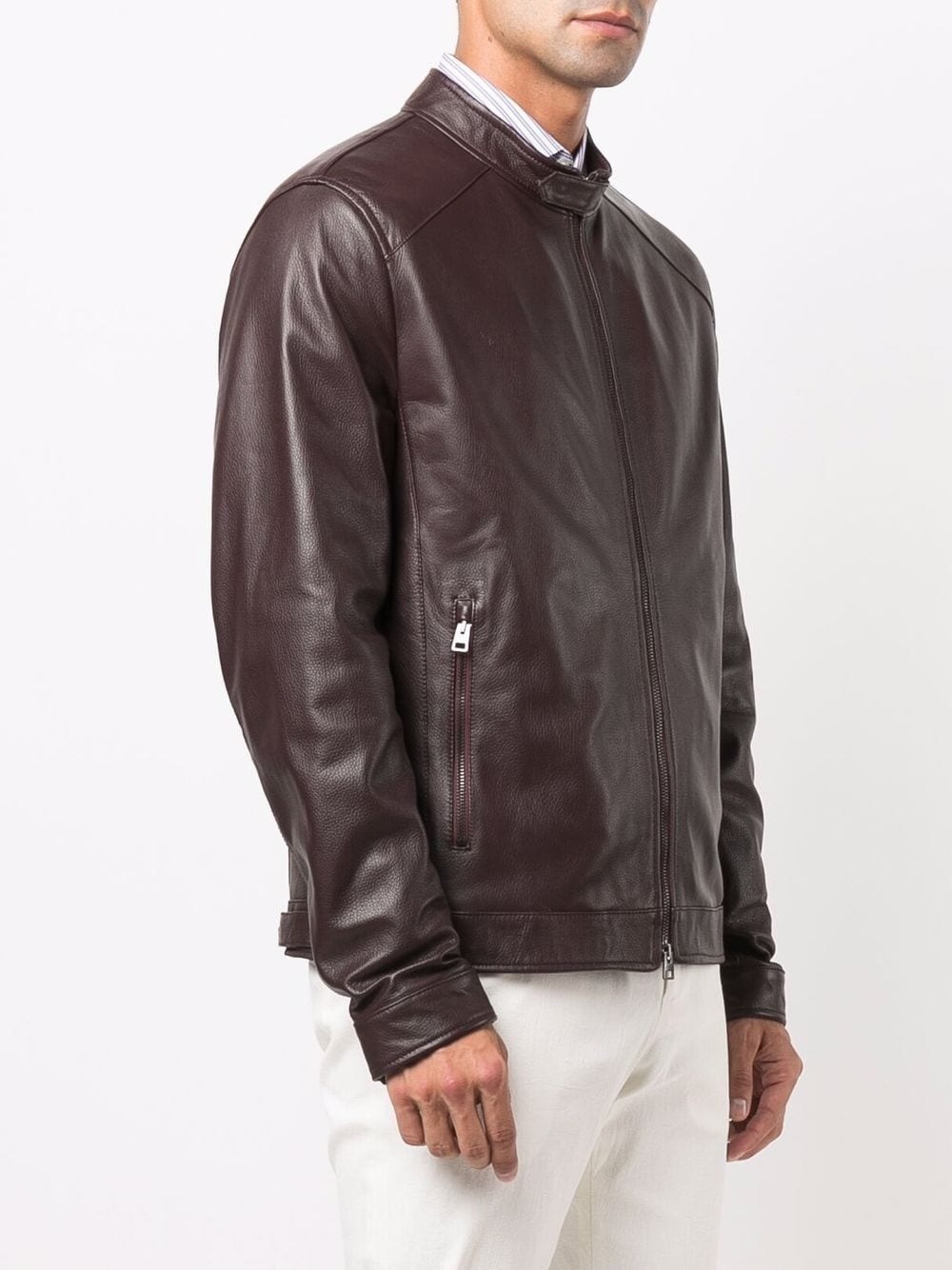 zip-up leather bomber jacket - 3