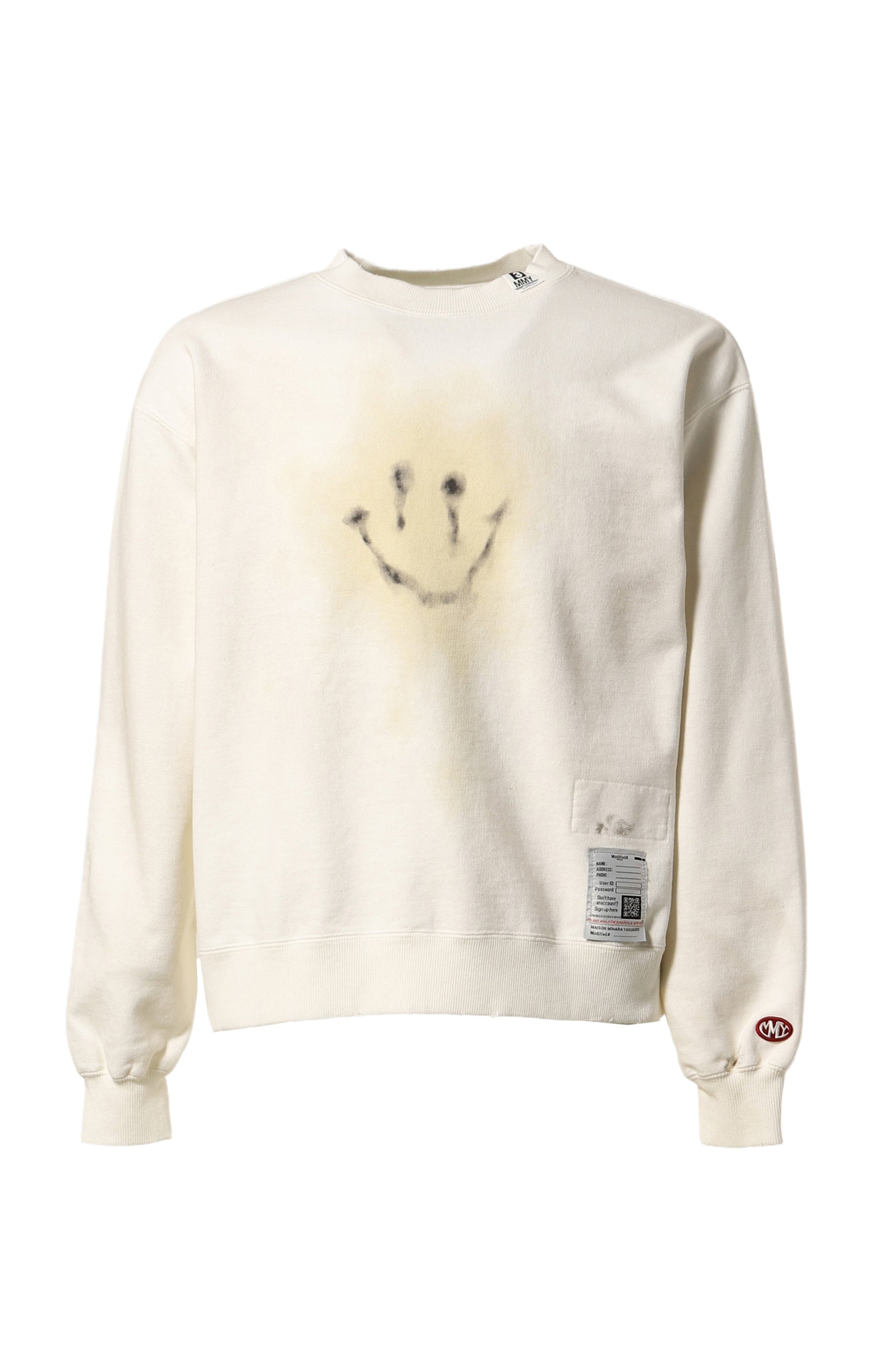 DISTRESSED SMILY FACE PT PULLOVER / WHT - 1