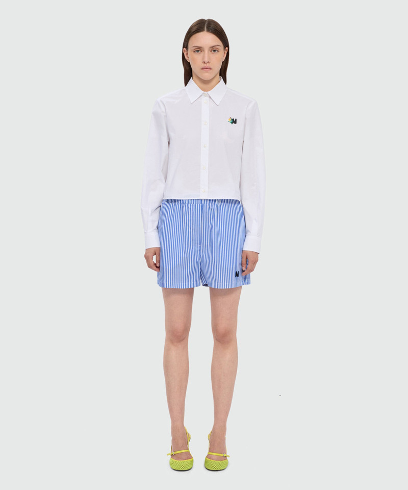 MSGM Blue striped poplin Bermuda shorts with embroidered hem outlook