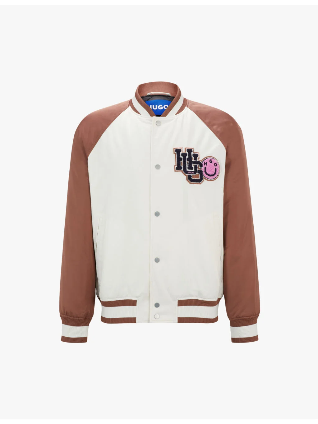 Logo-patch contrast-sleeve woven bomber jacket - 1