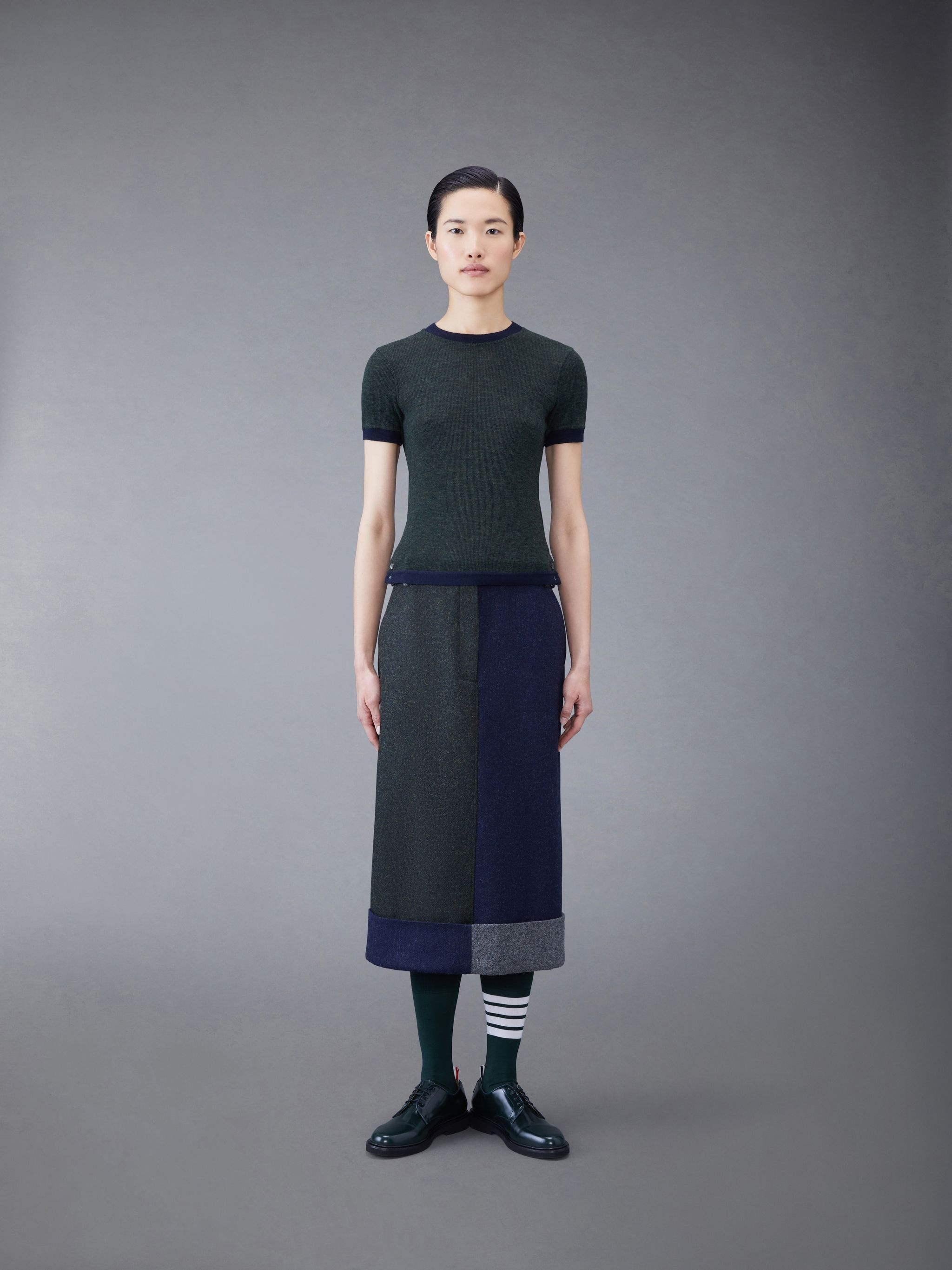 Wool Rib Contrast Trim Tee - 3