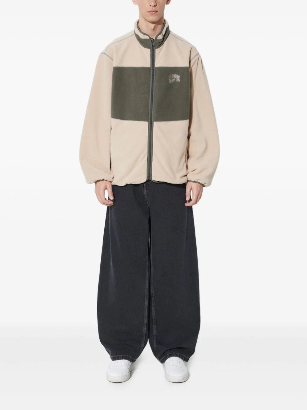 colour-block fleece jacket - 1