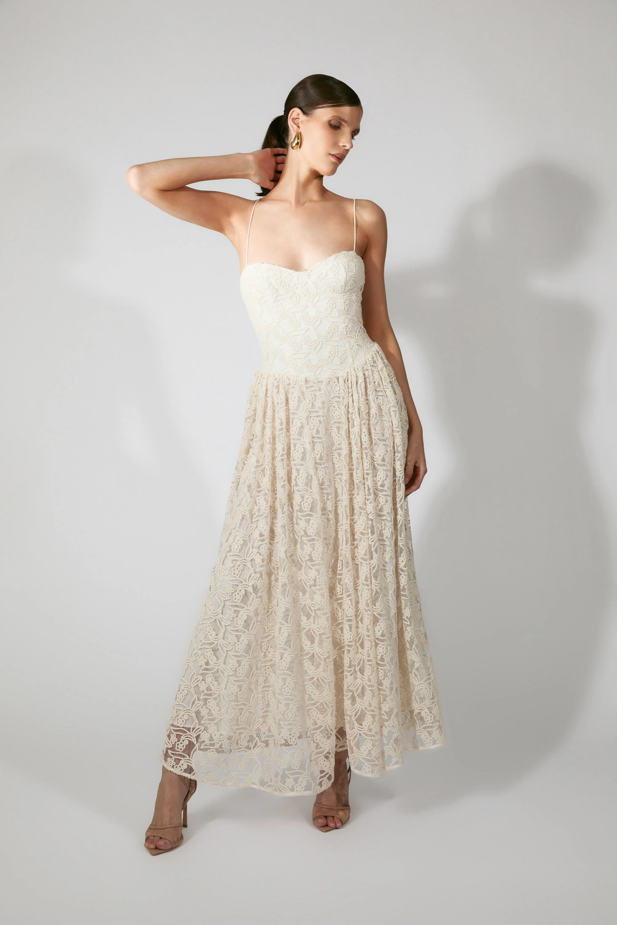Estie Broderie Maxi Dress In Light Beige - 1