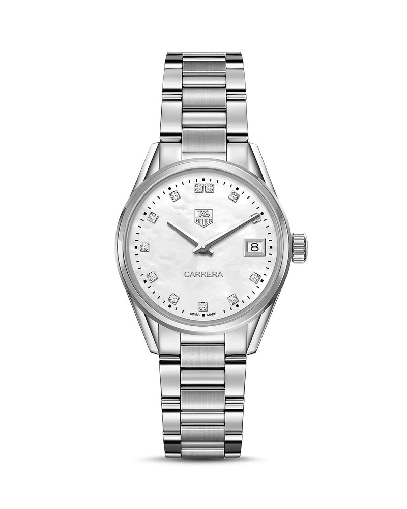Carrera Stainless Steel and White Mother of Pearl Diamond Dial Watch, 32mm - 1