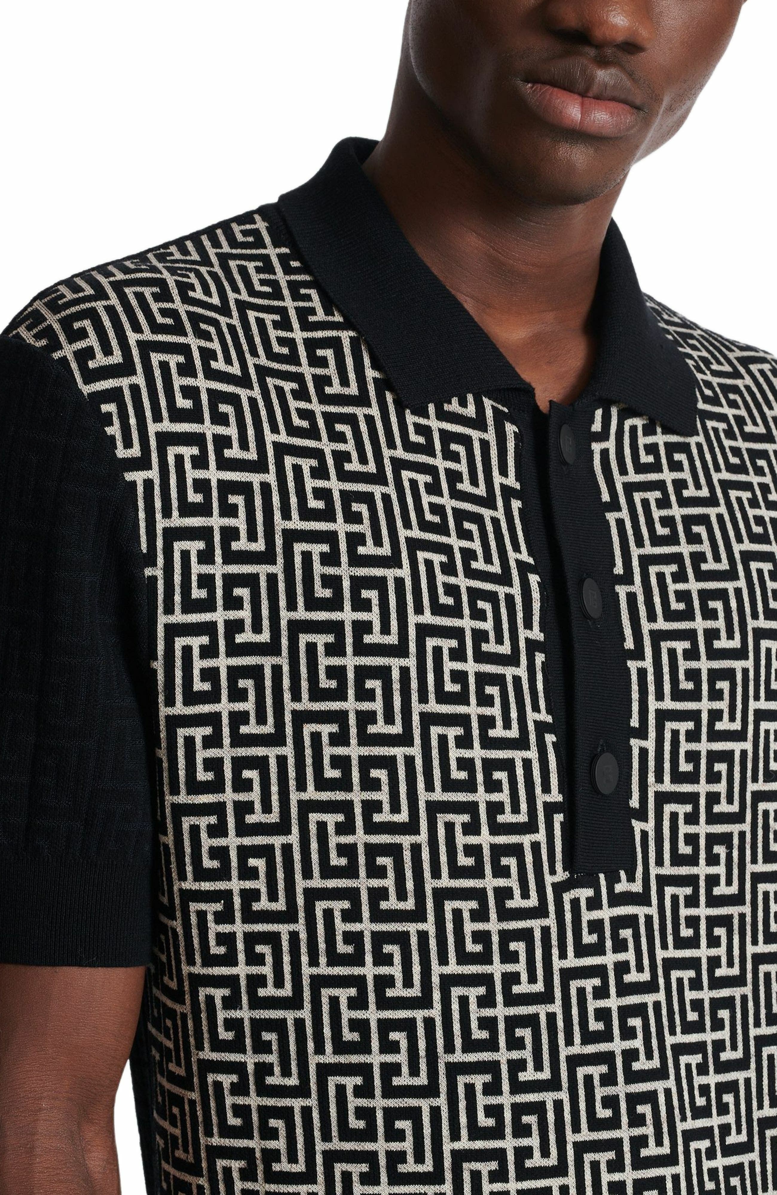 Balmain Monogram knit polo shirt in Black at Nordstrom - 6