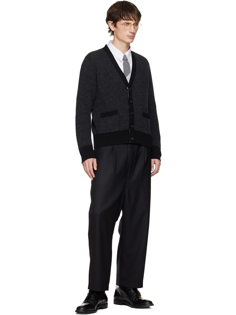 Thom Browne Gray Merino Wool Intarsia V Neck Cardigan outlook