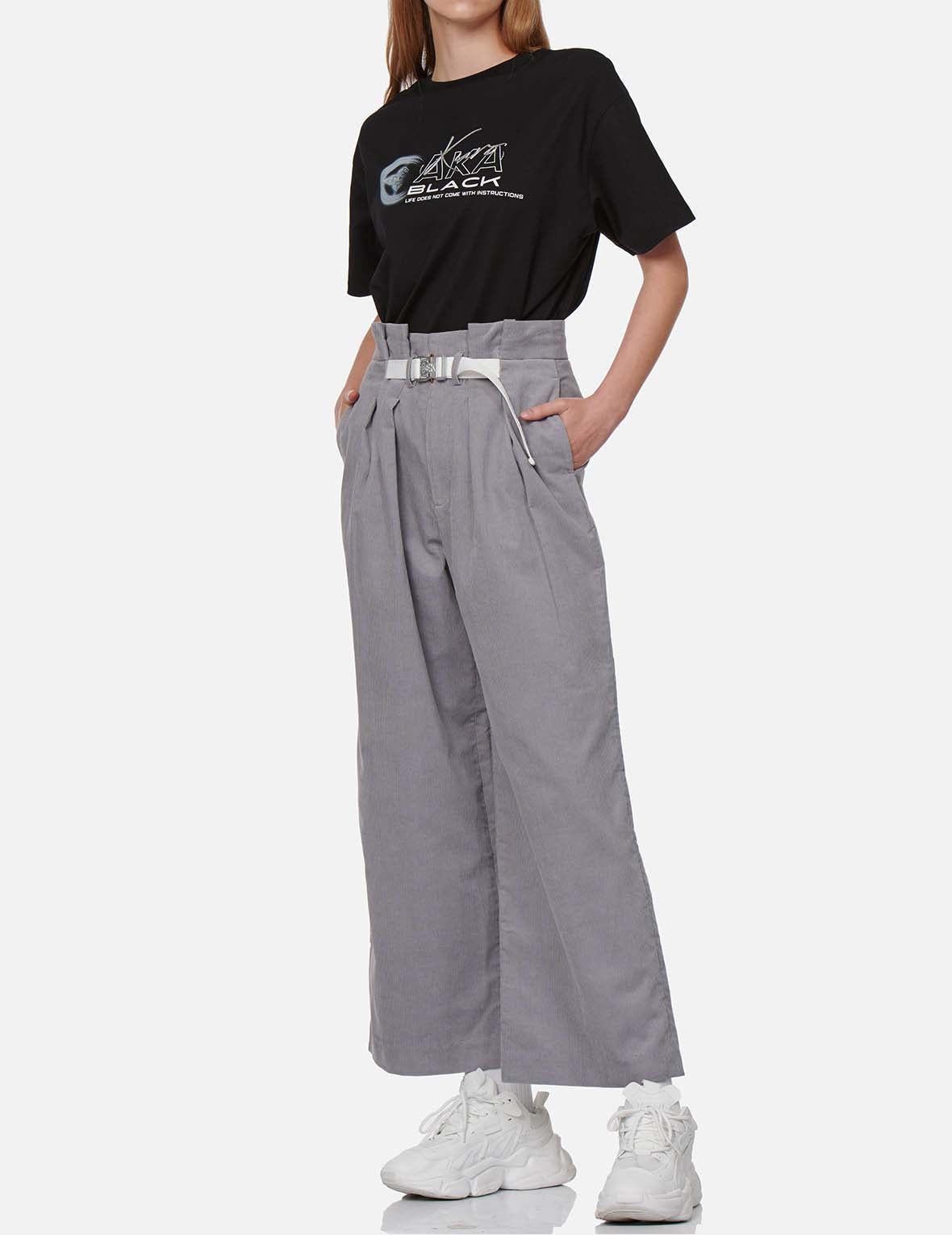 Belted Corduroy Wide Leg Pants - 5