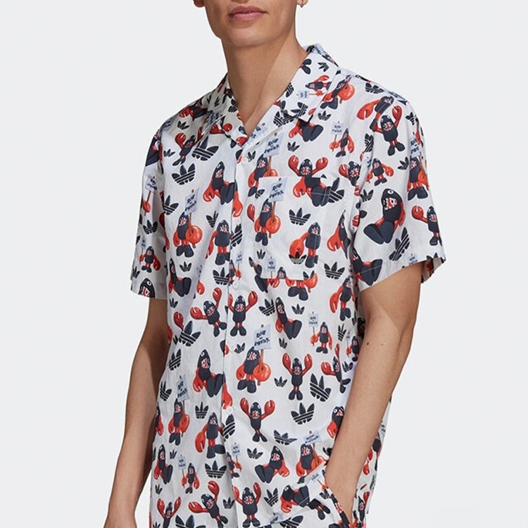 adidas originals Dragon Printing Casual Sports Short Sleeve Shirt White HA4702 - 3