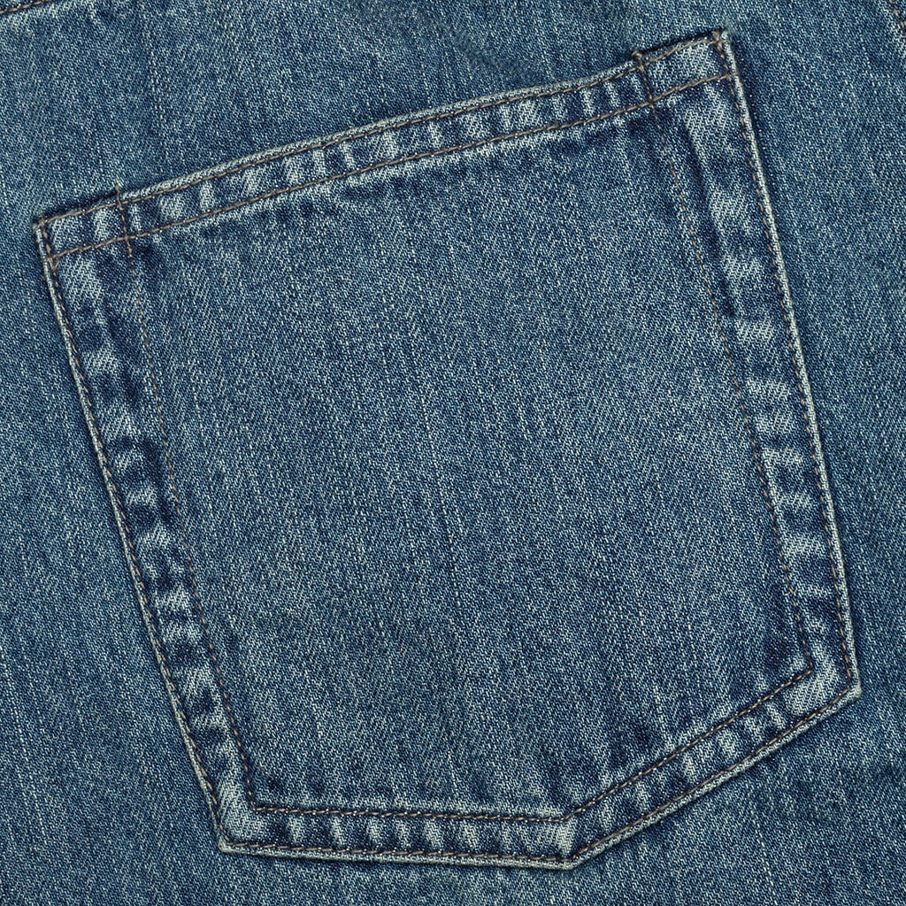 WASHED AND BLEACHED RAW DENIM TROUSERS - BLUE - 4