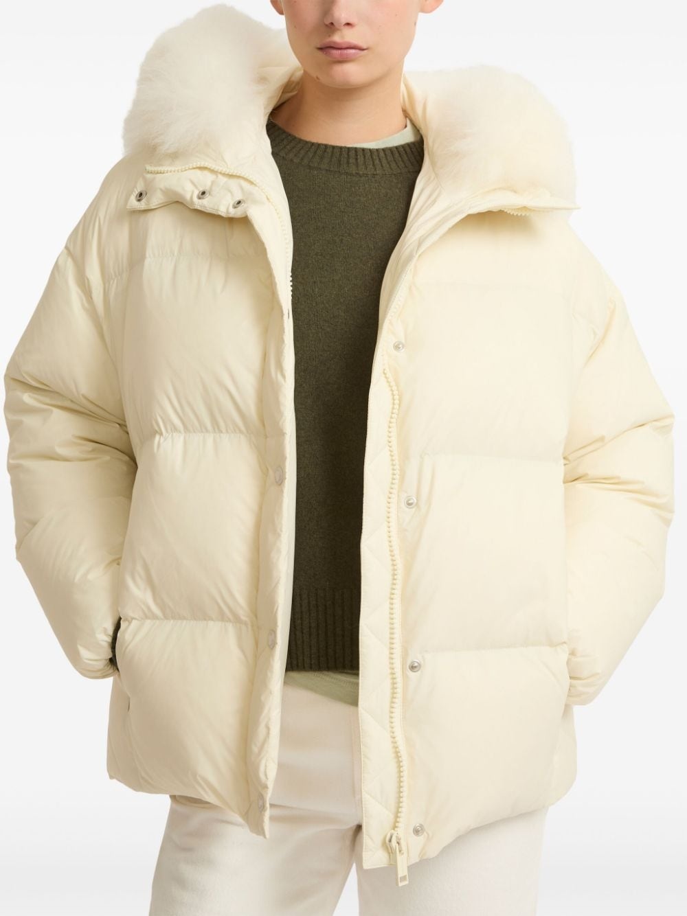 lambswool-trimmed hooded jacket - 3