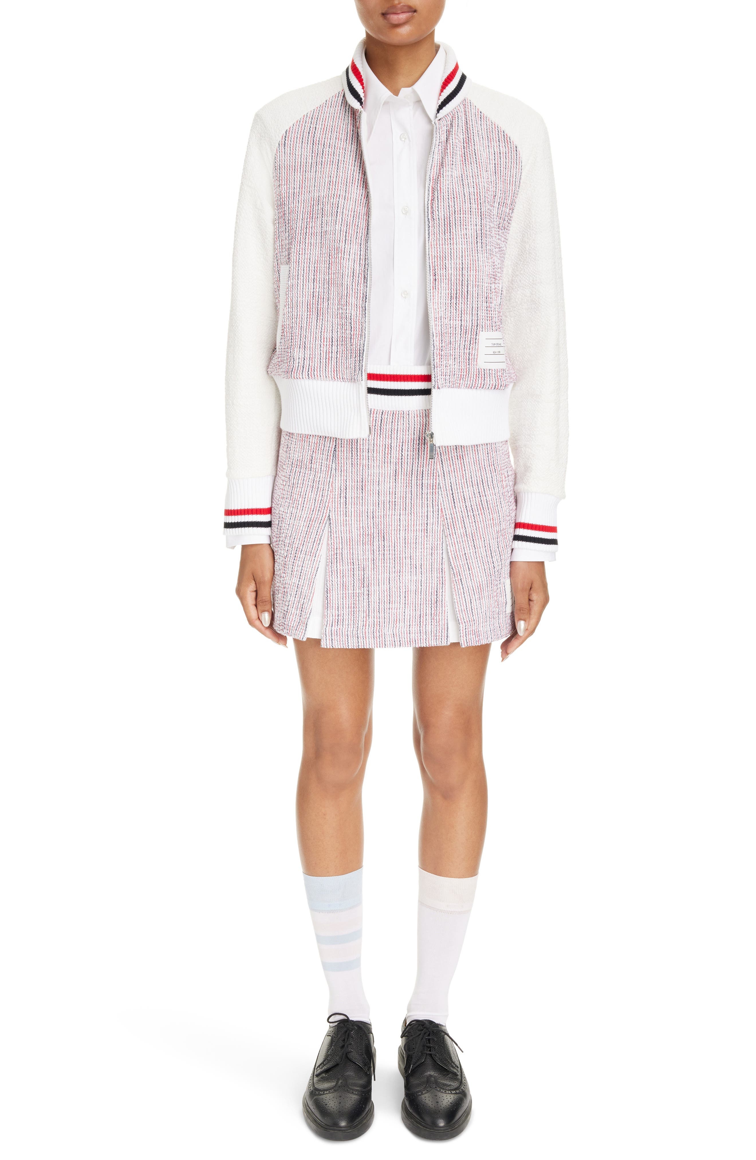 Thom Browne Box Pleat Tweed Miniskirt in Red/Blue/White at Nordstrom - 2
