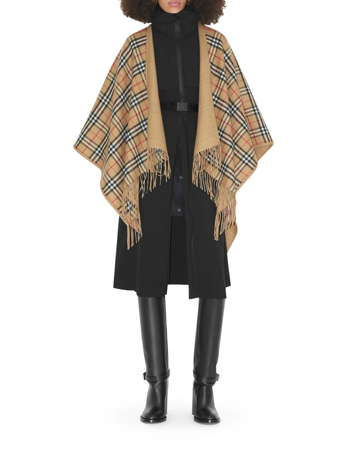REVERSIBLE CAPE IN CHECK WOOL - 1