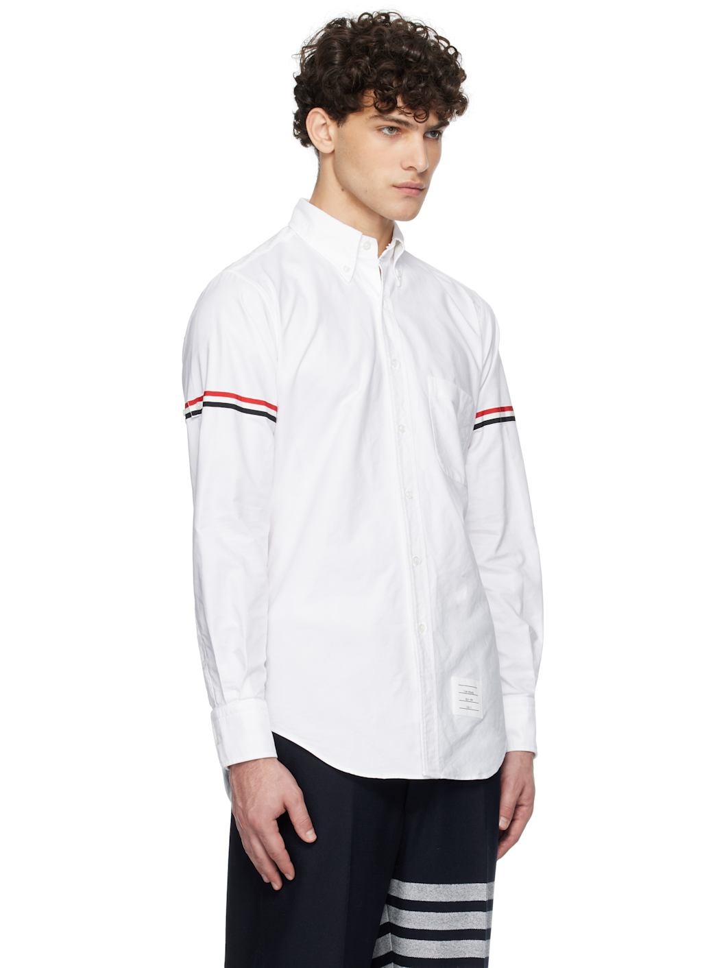 White Striped Grosgrain Armband Classic Shirt - 2