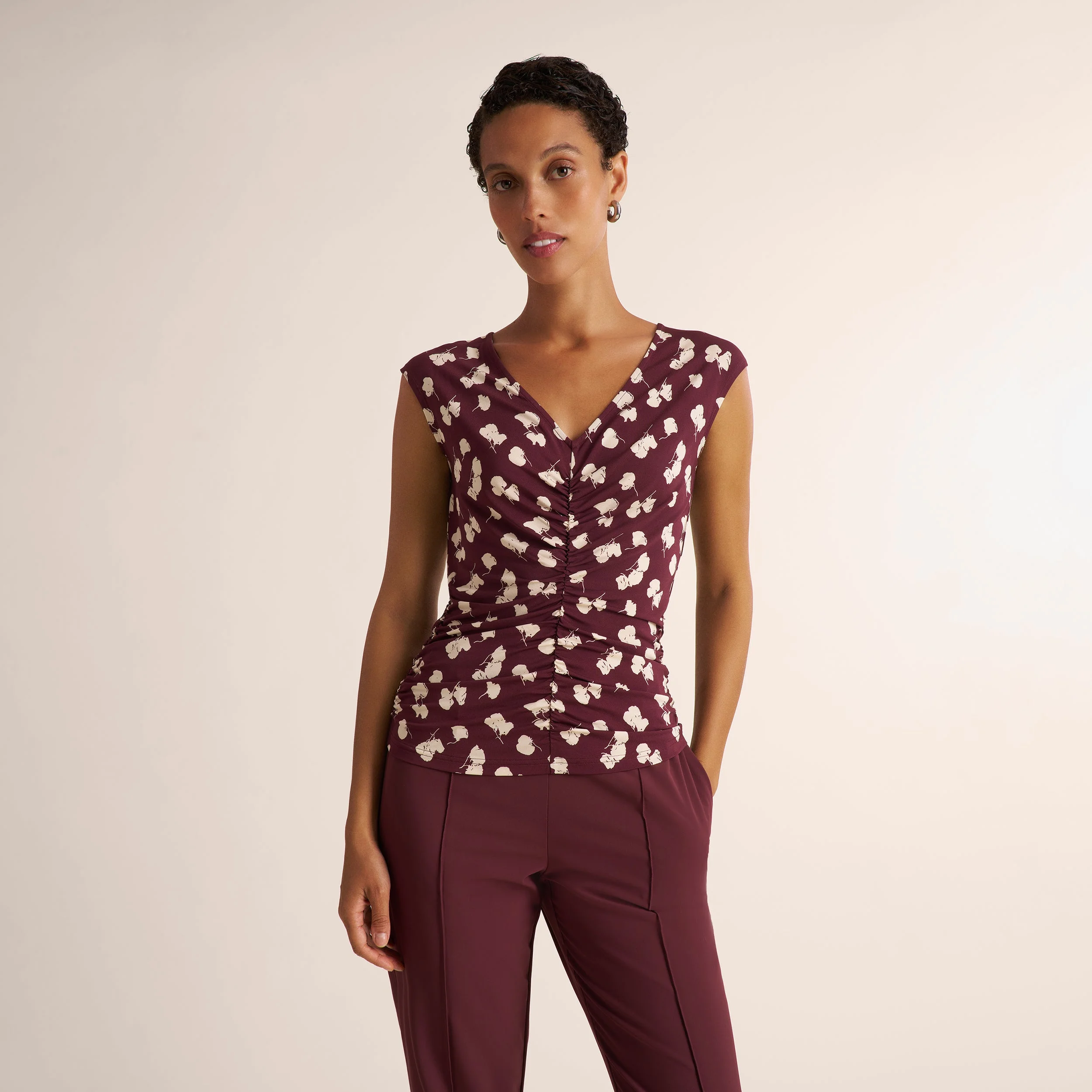 Franka Ruched Top - Light Printed Jersey - 1