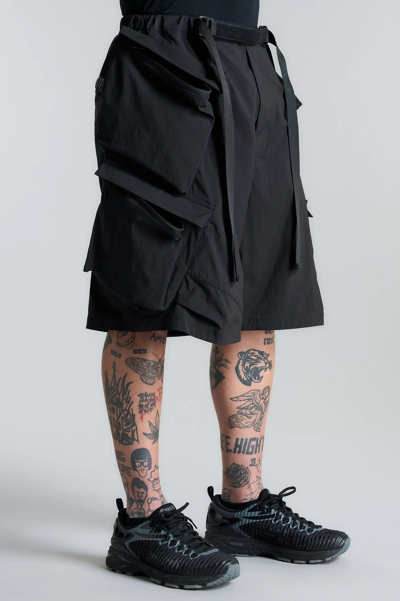 SP56A-M Nylon Stretch Double Cargo Short Pant Black - 5