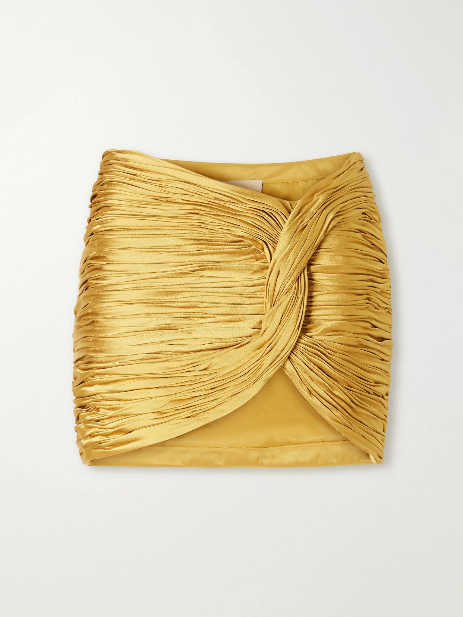 Knot-detailed plissé cady mini skirt Mustard - 1