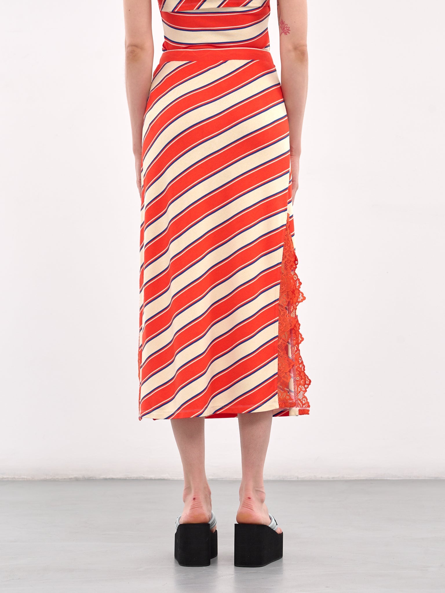 Striped Bias Lace Midi Skirt - 3