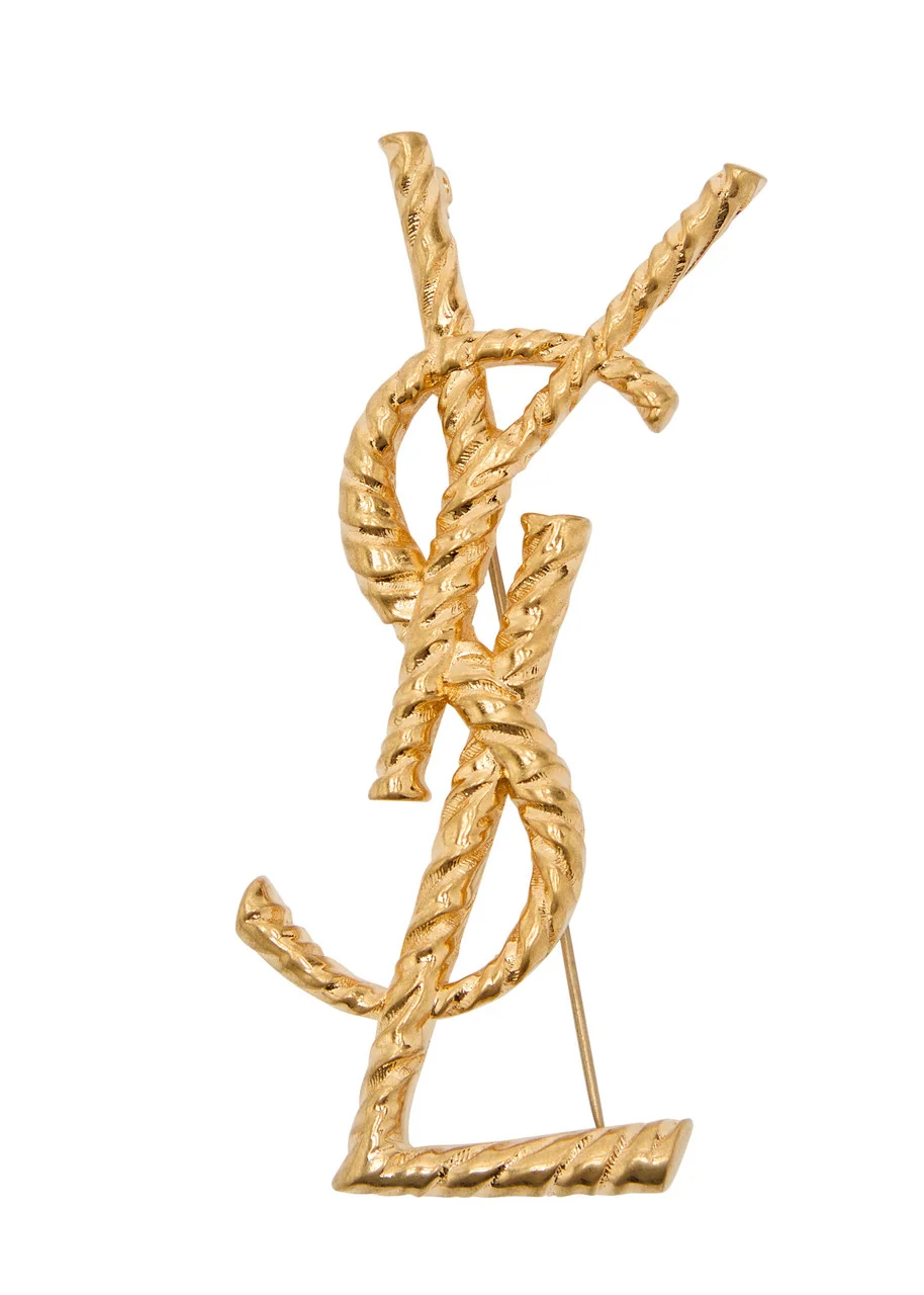 Saint Laurent Logo Sculpted Metal Brooch - 1