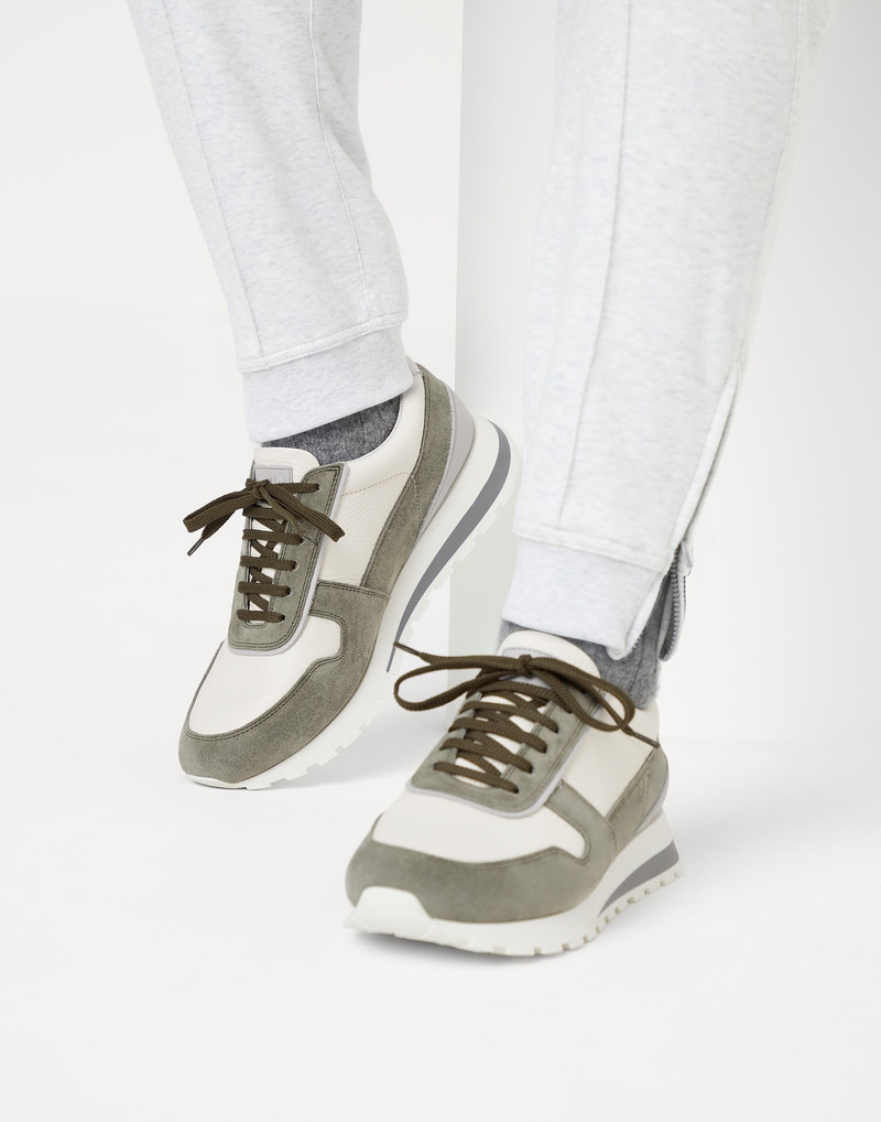 Grained calfskin and washed suede runners 4