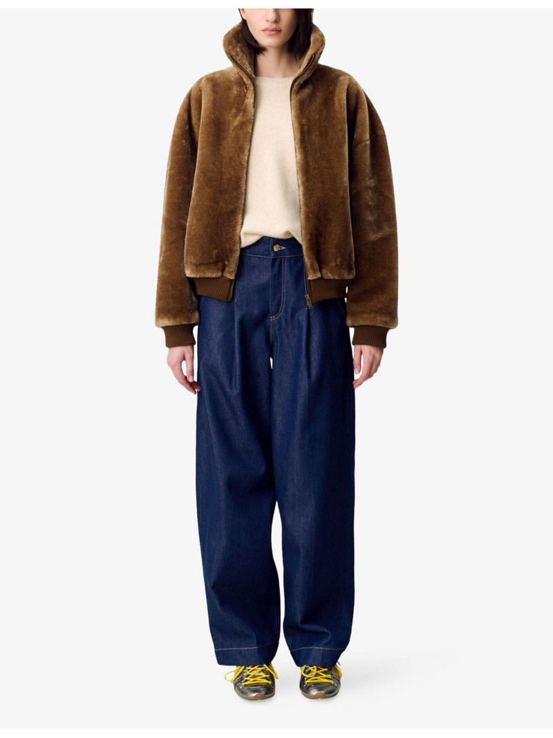 Claudie Pierlot Zipped High-Neck Faux-Fur Coat outlook