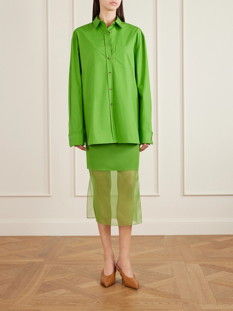 KHAITE Sybil Layered Frayed Satin-crepe And Organza Midi Skirt outlook