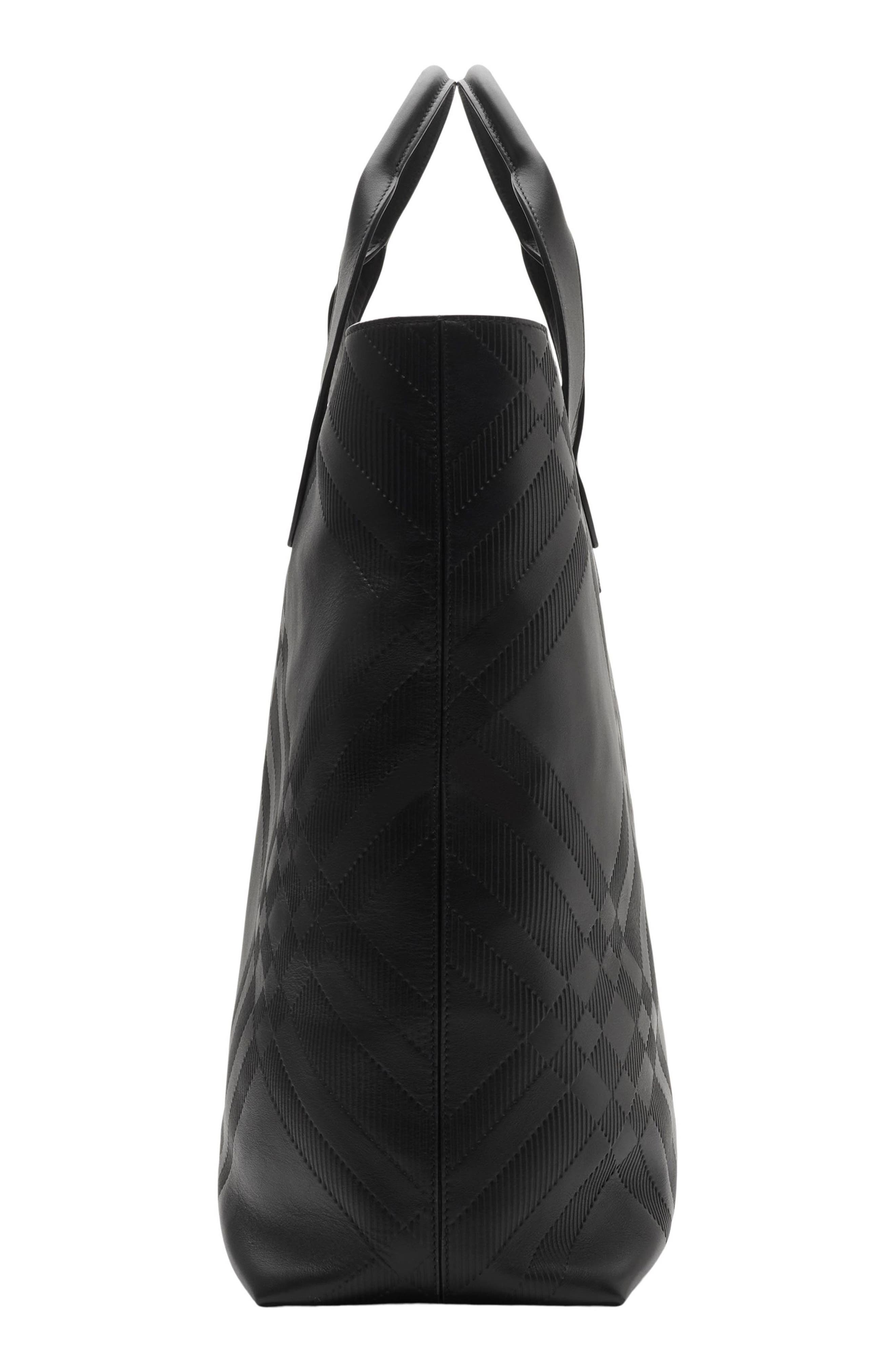 burberry Check North/South Leather Tote in Black at Nordstrom - 4
