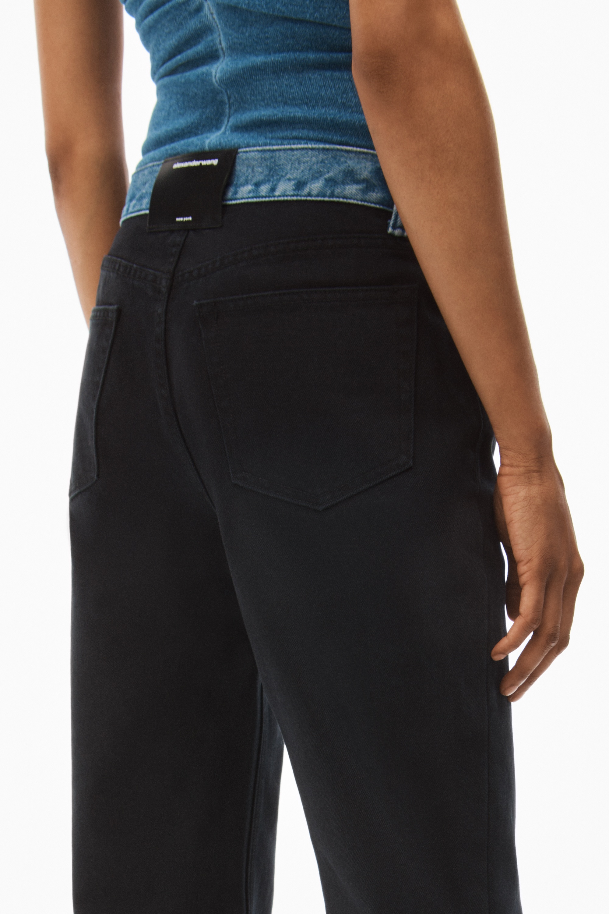 Alexander Wang CONTRAST WAISTBAND JEAN IN BLACK DENIM