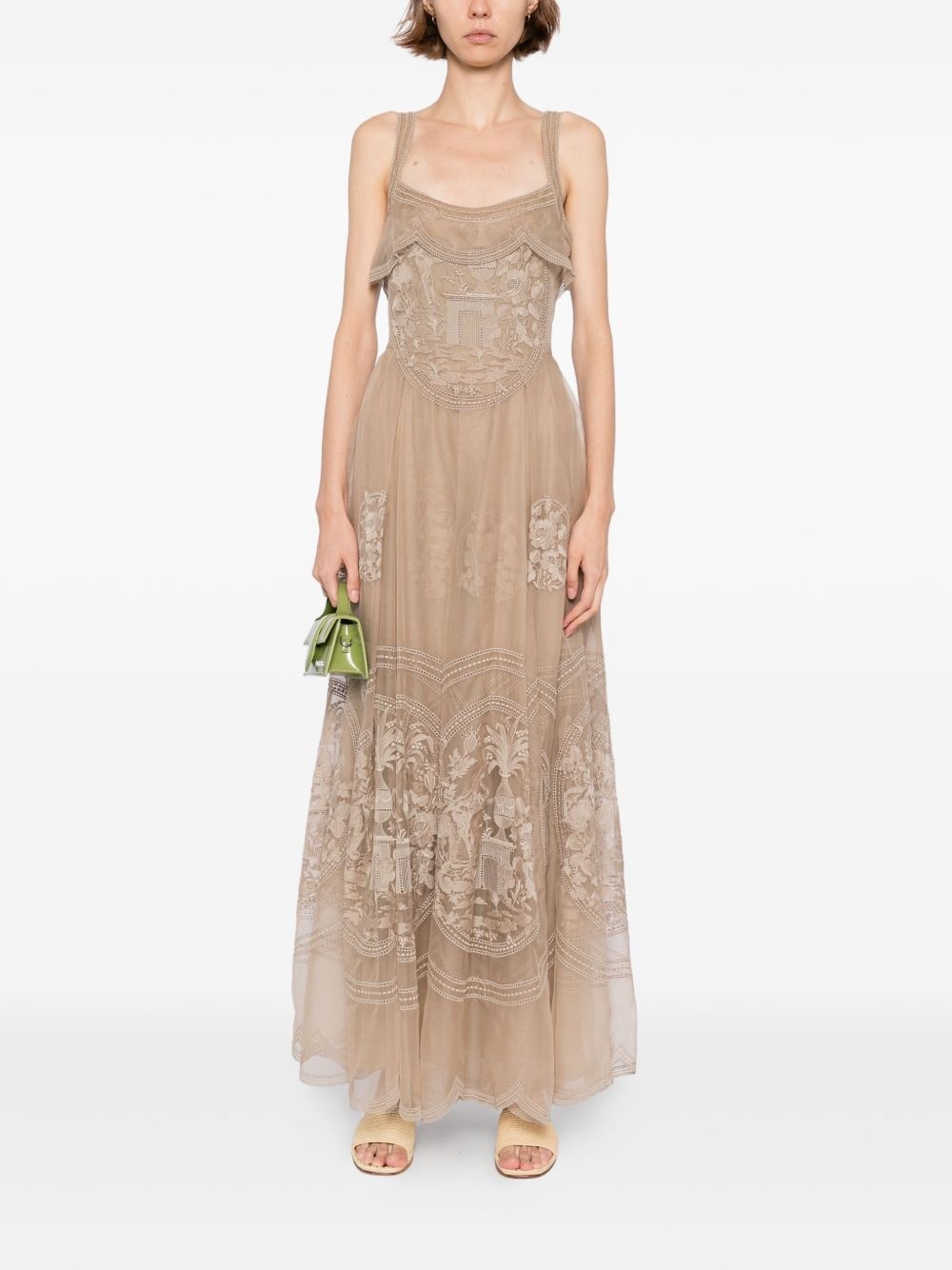 embroidered organza long dress - 2