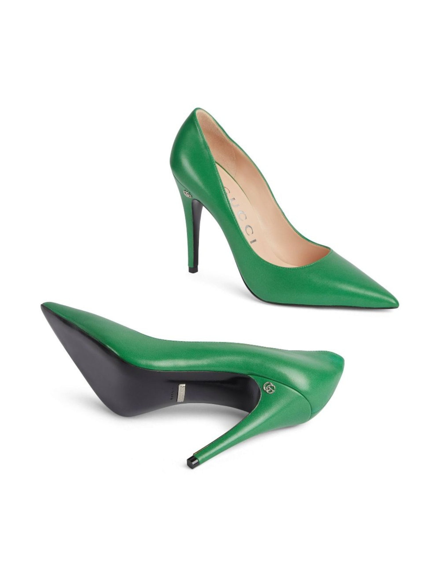 Pointed-toe 105mm Green Leather Pumps - 4