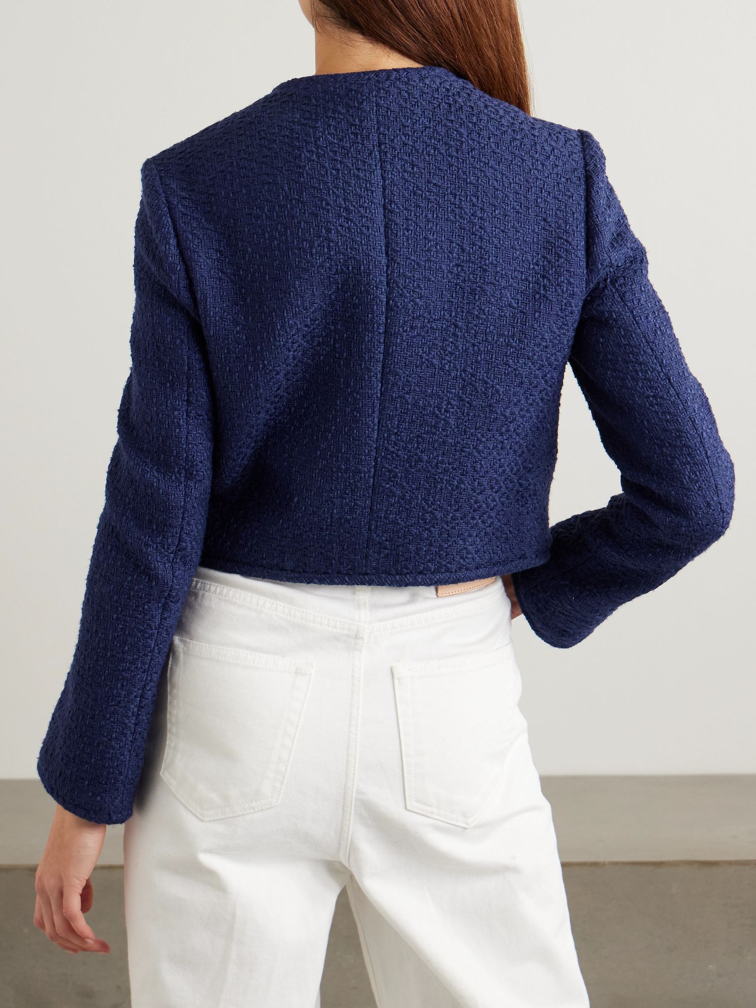 Cropped organic cotton-tweed jacket Blue - 3