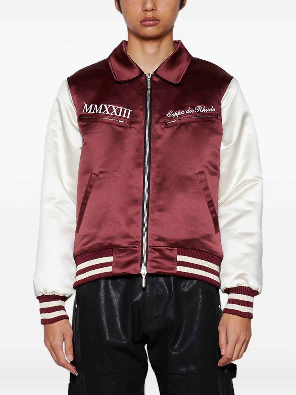 front-zip satin bomber jacket - 3