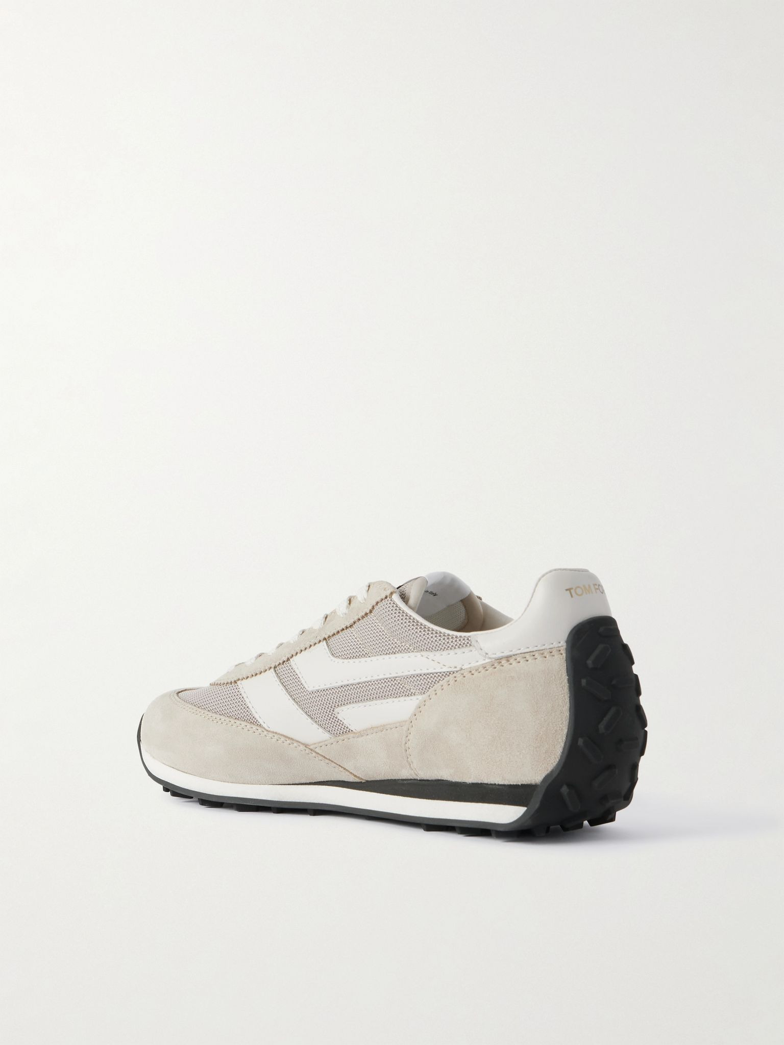 Mesh and Leather-Trimmed Suede Sneakers Cream - 4
