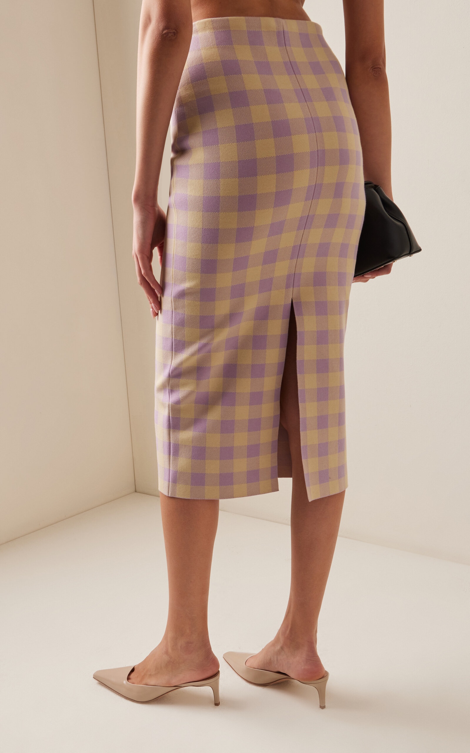 Petra Gingham Stretch-Cotton Knit Midi Skirt purple - 4